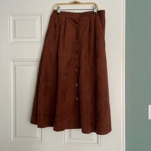 Brown midi button down skirt
